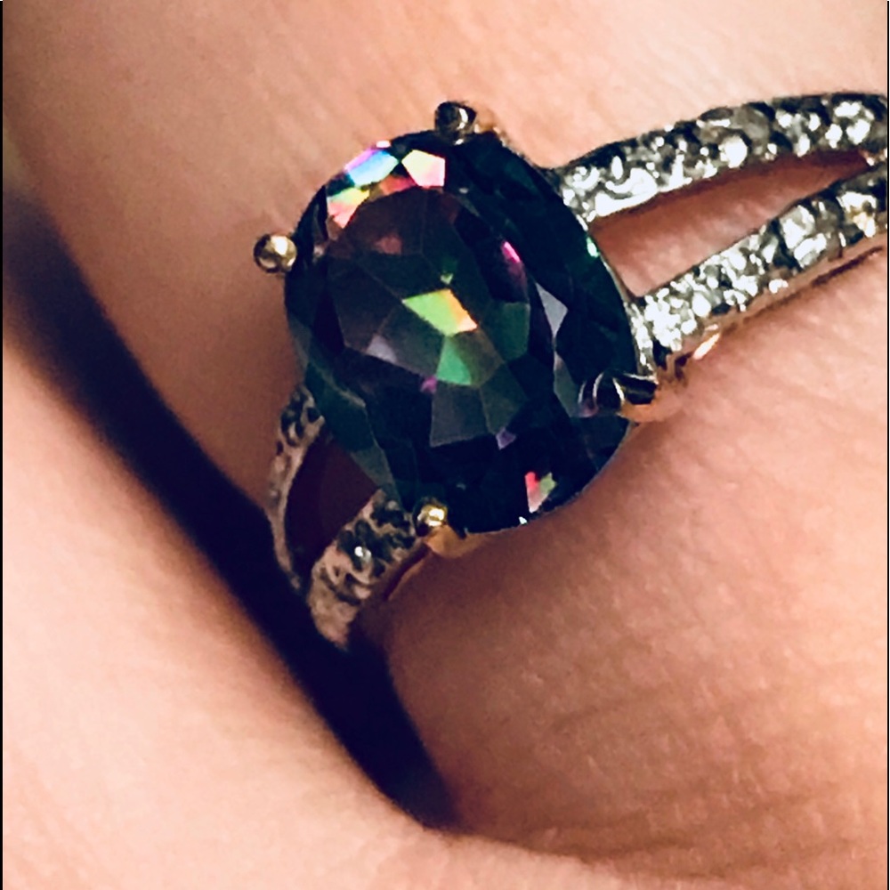 Mystic Topaz Diamond Solid Yellow Gold Stamped 10K